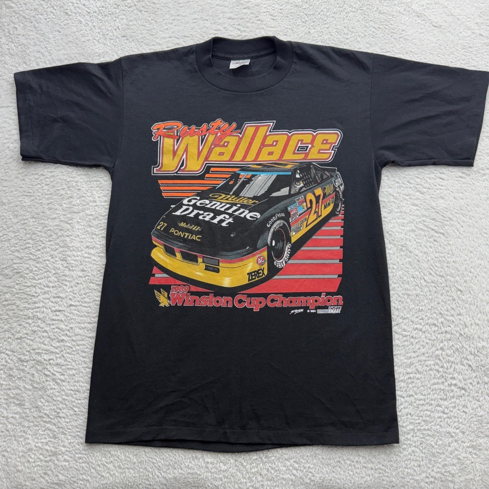 VTG Rusty Wallace 1989 Winston Cup Champion T-Shirt 1990 Sports Image Black M